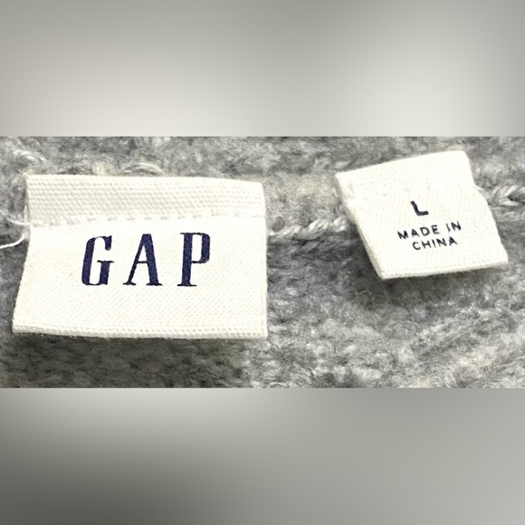 GAP Womens L Solid Gray Long Wool Cable Knit Cardigan Sweater Cabincore Preppy - Picture 11 of 12